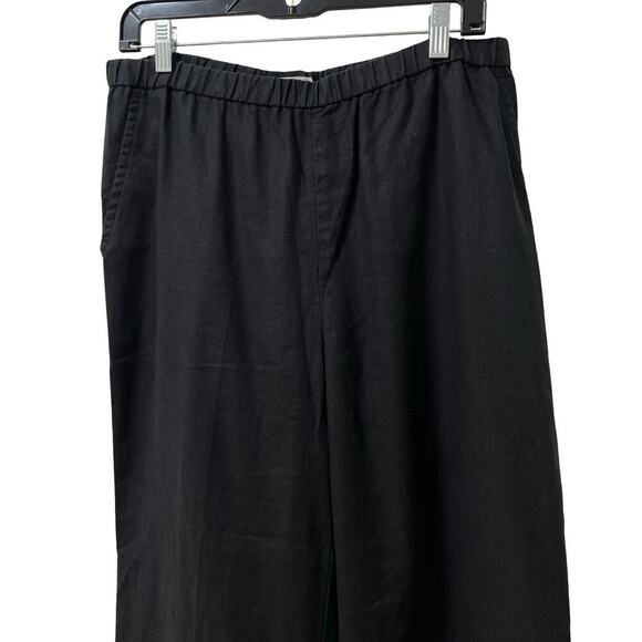 Eileen Fisher 100% Organic Linen Wide Leg Pants Size L Black Capsule Ethical - Picture 4 of 7